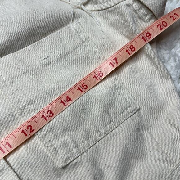 Zara Off-White Denim Jacket Button Front Romper Jumpsuit Neutral Raw Hem - Picture 7 of 9